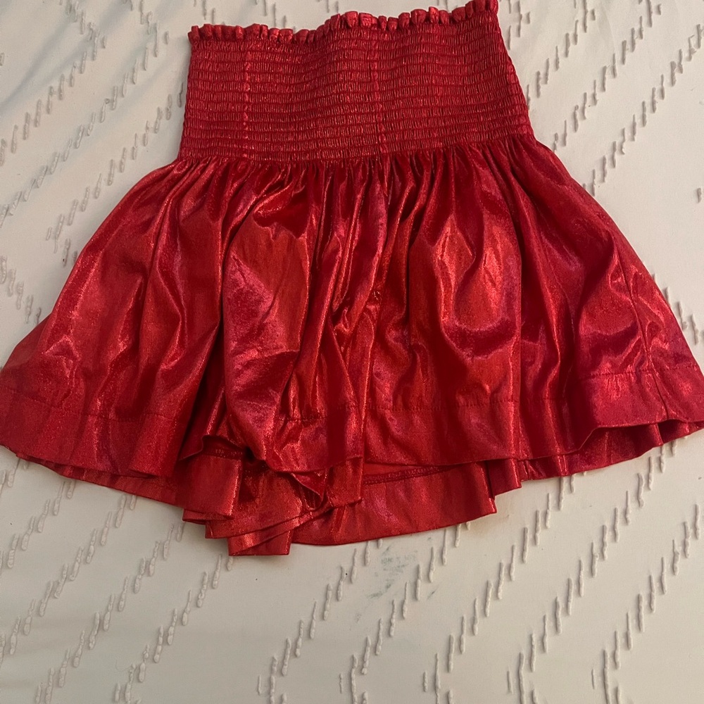 red metallic shorts